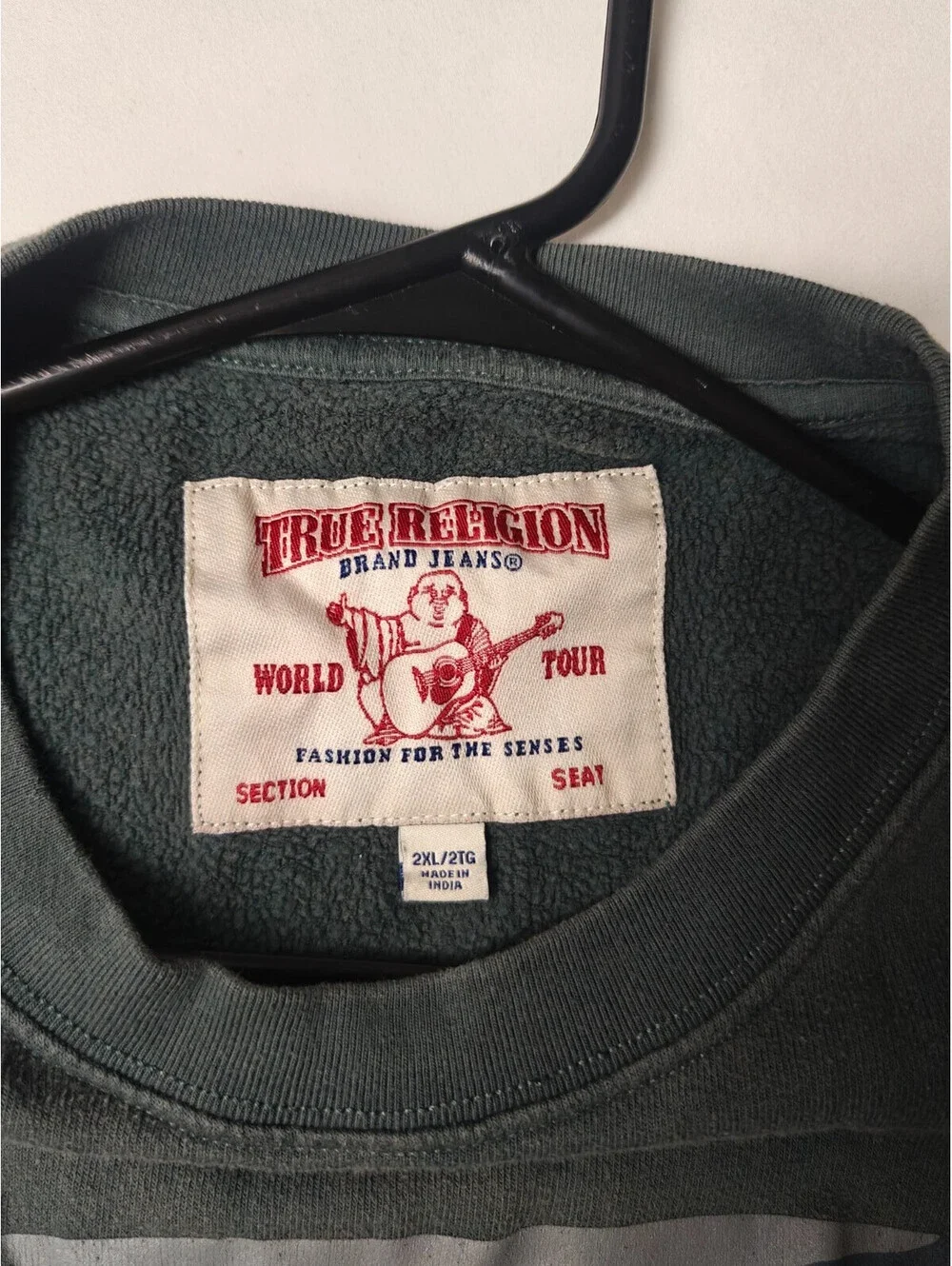 True Religion Size 2XL Green Crew Pullover Sweatshirt